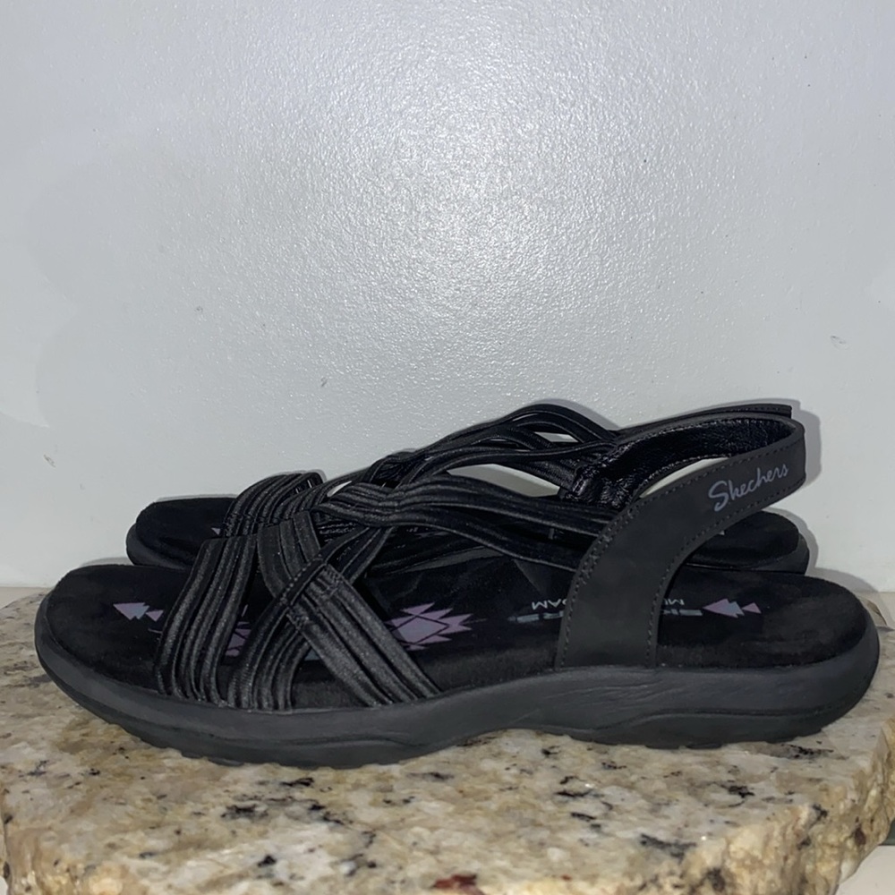 Skechers Reggae Slim Sunnyside Stretch Fit Woven Strap Black Sandals Women Sz 6 - Picture 10 of 16